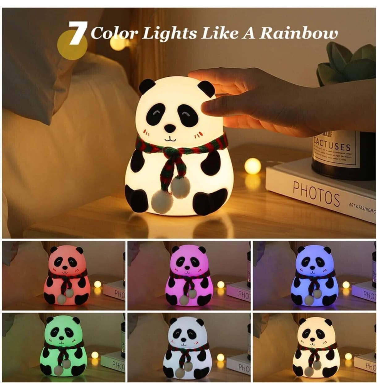 Nexuss Panda Lamp Cute Silicone Kawaii Night Lamp For Bedroom With Touch Gesture 7Color Night Lamp - Image 4